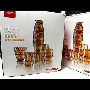 Whiskey glasses, set of 4 rocks glasses,Stackable fish shape old fashioned